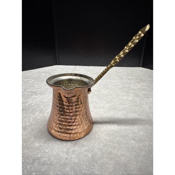 Unique! Turkish Hand Hammered Copper Coffee Pot, Ibrik Kettle, 3.3" T - Picture 1 of 13